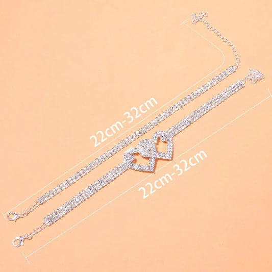 Elegant Rhinestone Heart Anklet - Luxury Crystal Chain Foot Jewelry for Women