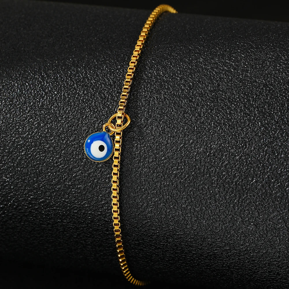 Stainless Steel anklet with blue eye pendant -Elegant Women's Jewelry