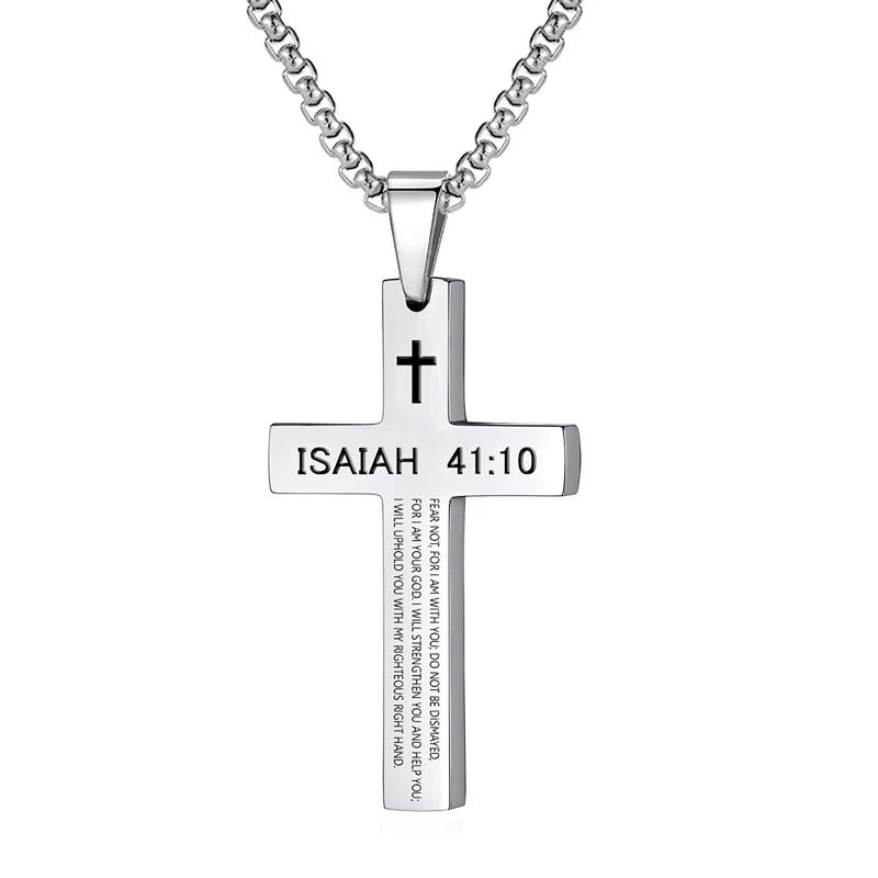 Christian Bible Verse Cross Pendant Necklace - Stainless Steel Scripture Jewelry