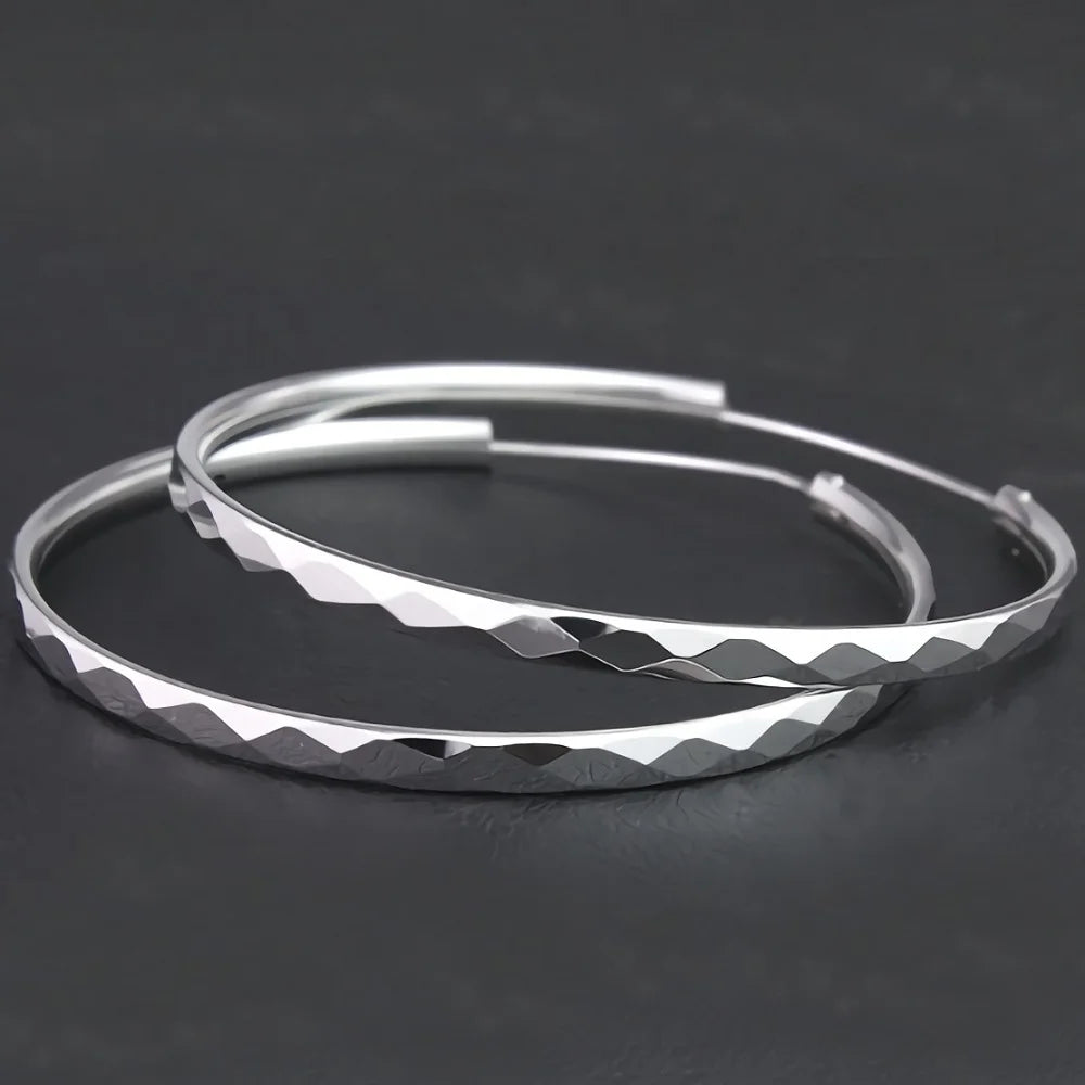 Kaleidoscope Texture Sterling Silver Hoop Earrings - Intricate Embossed Detail
