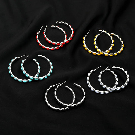 Western Bohemian C-Shaped Hoop Earrings - Vintage-Inspired Simulated Turquoise Jewelry
