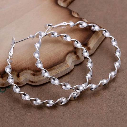 Twisted Rope Design Sterling Silver Hoop Earrings - Elegant Fashion Jewelry