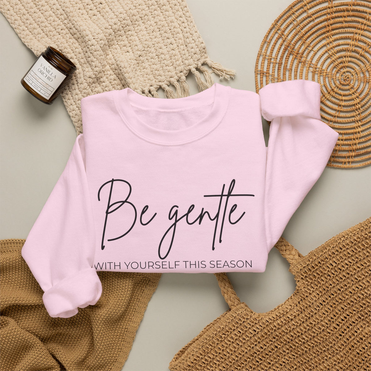 Be Gentle Crewneck Sweatshirt – Light Pink & Sand