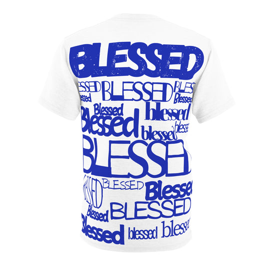 Blessed in Every Font Graphic Tee-Blue