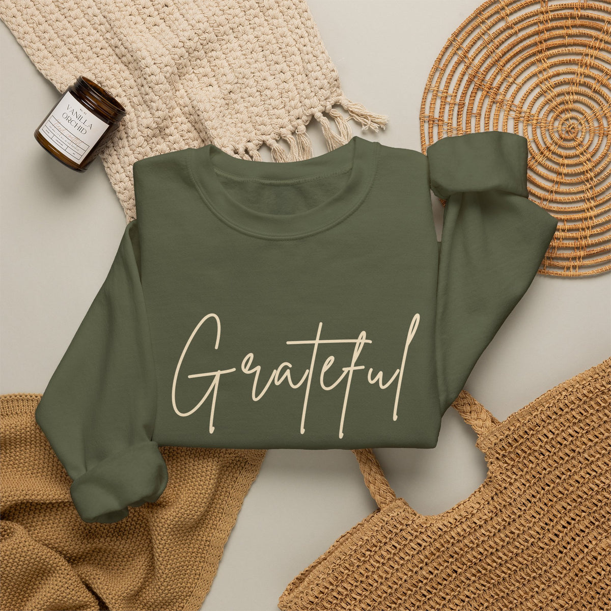 Grateful Crewneck Sweatshirt – Military Green & Dark Chocolate
