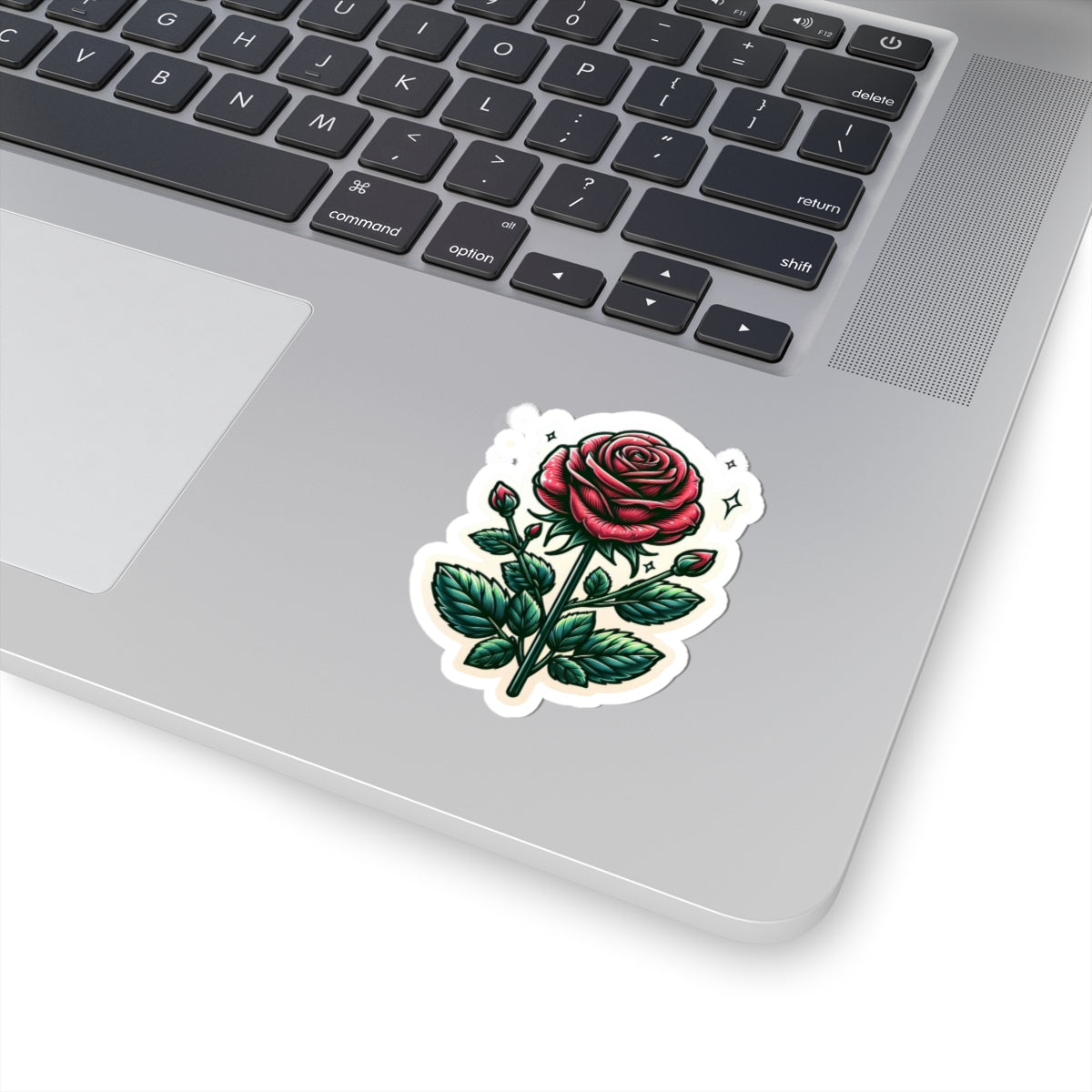 Red Rose Kiss-Cut Sticker — Vintage Floral Laptop Decal