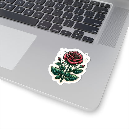 Red Rose Kiss-Cut Sticker — Vintage Floral Laptop Decal