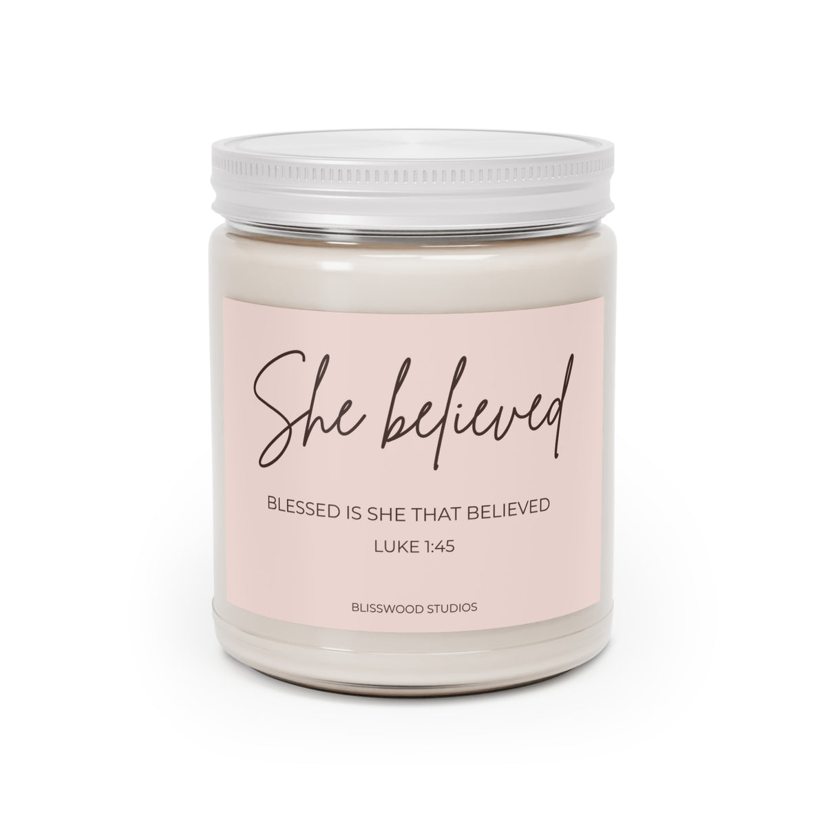 She Believed Scented Soy Candle | Luke 1:45 Christian Scripture Candle (9oz)