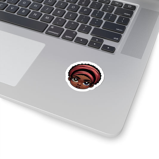 Afro Girl Head Sticker — Cute Brown Skin Character Kiss-Cut Laptop Decal