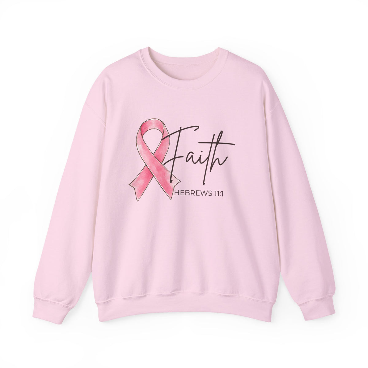 Faith Pink Ribbon Crewneck Sweatshirt | Hebrews 11:1 Breast Cancer Awareness