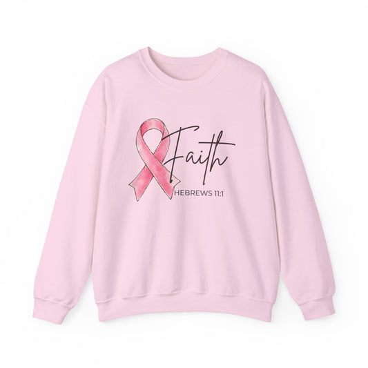 Faith Pink Ribbon Crewneck Sweatshirt | Hebrews 11:1 Breast Cancer Awareness