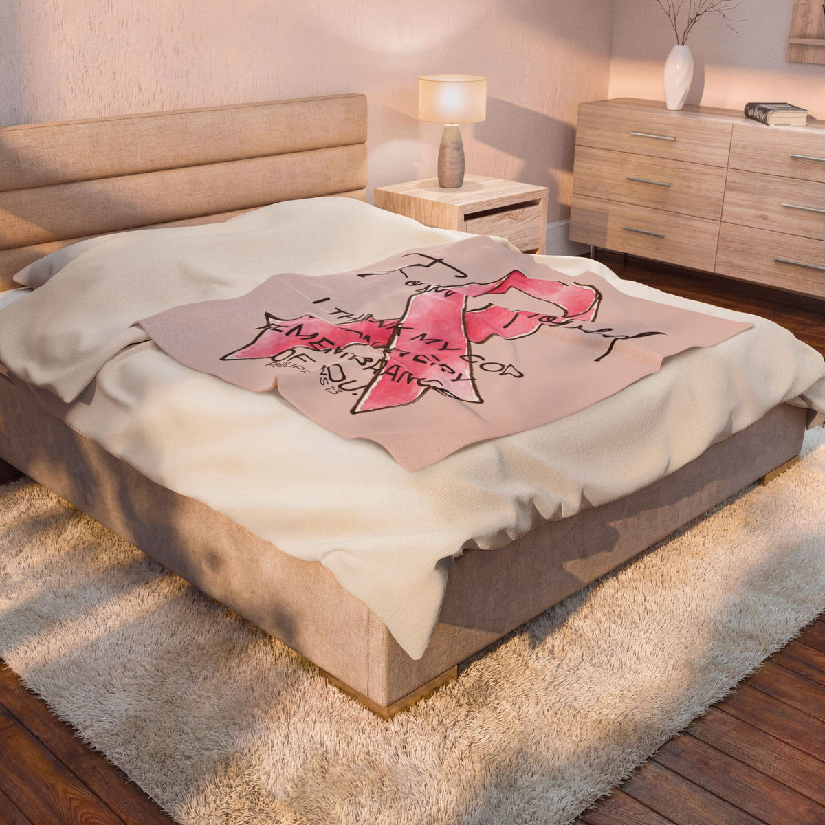 Forever Loved Velveteen Plush Blanket | Philippians 1:3 Pink Ribbon Memorial Gift