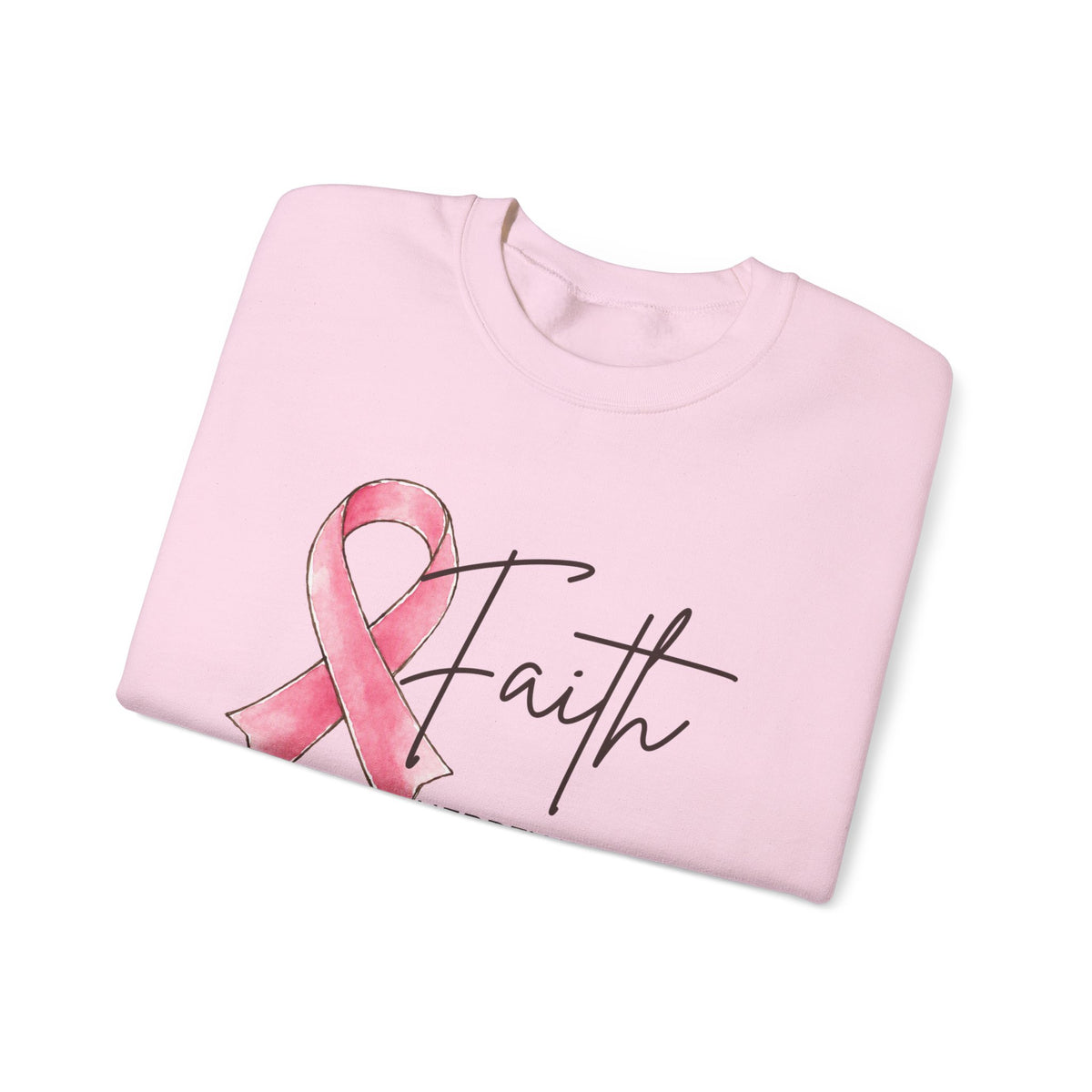 Faith Pink Ribbon Crewneck Sweatshirt | Hebrews 11:1 Breast Cancer Awareness