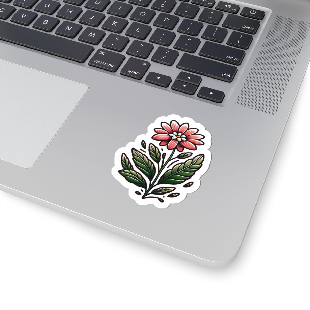 Floral Kiss-Cut Sticker — Pink Daisy Botanical Laptop Decal