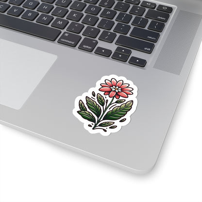 Floral Kiss-Cut Sticker — Pink Daisy Botanical Laptop Decal