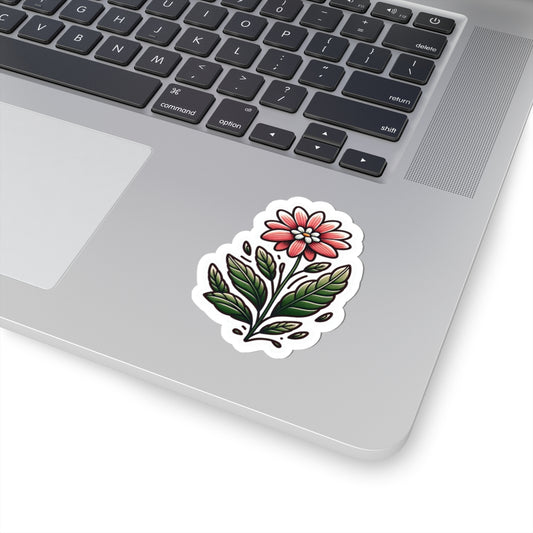 Floral Kiss-Cut Sticker — Pink Daisy Botanical Laptop Decal