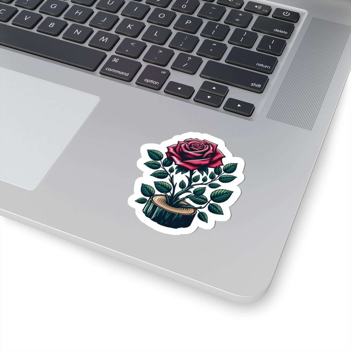 Rose & Stump Kiss-Cut Sticker — Vintage Botanical Floral Laptop Decal