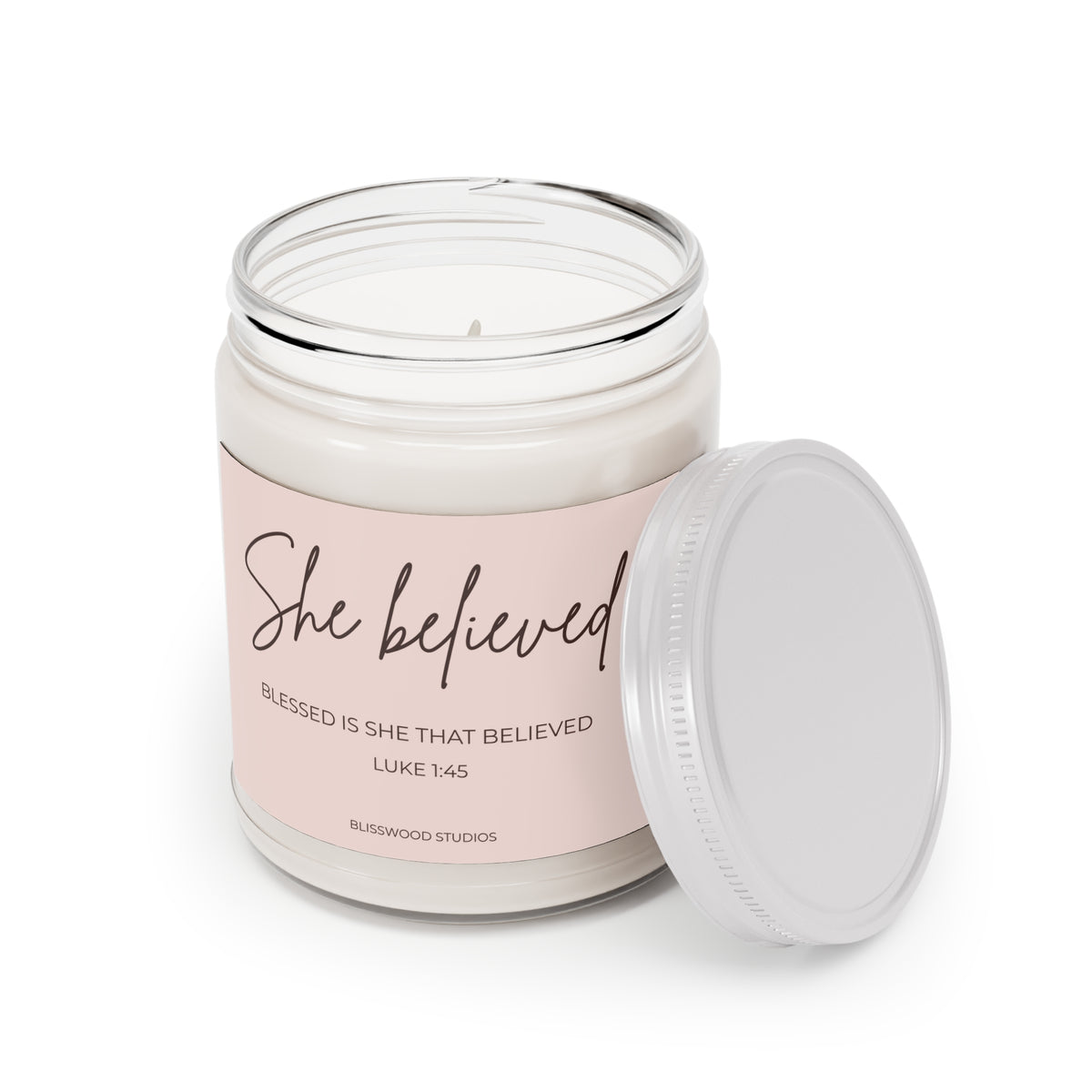 She Believed Scented Soy Candle | Luke 1:45 Christian Scripture Candle (9oz)