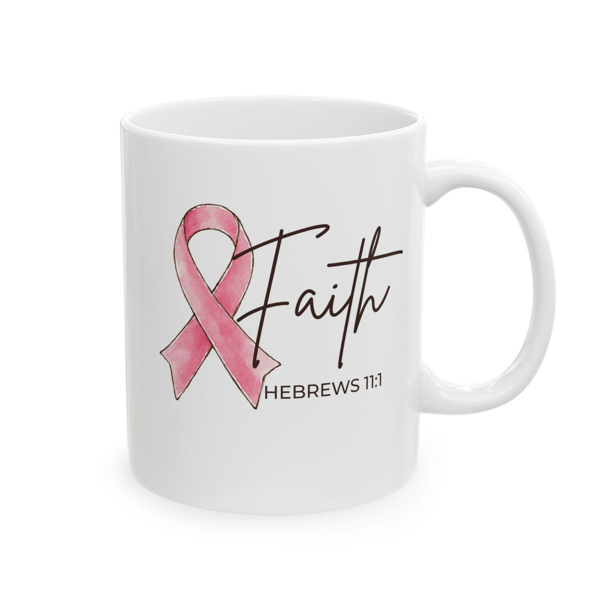 Faith Pink Ribbon Ceramic Mug | Breast Cancer Awareness Coffee Mug (11oz)