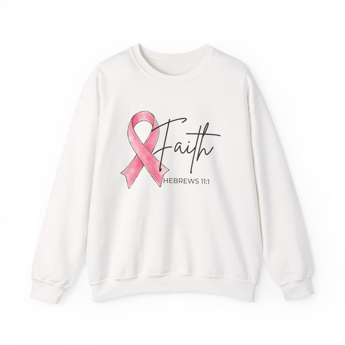 Faith Pink Ribbon Crewneck Sweatshirt | Hebrews 11:1 Breast Cancer Awareness