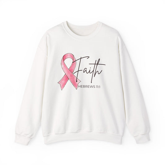 Faith Pink Ribbon Crewneck Sweatshirt | Hebrews 11:1 Breast Cancer Awareness
