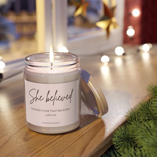 She Believed Scented Soy Candle | Luke 1:45 Christian Scripture Candle (9oz)
