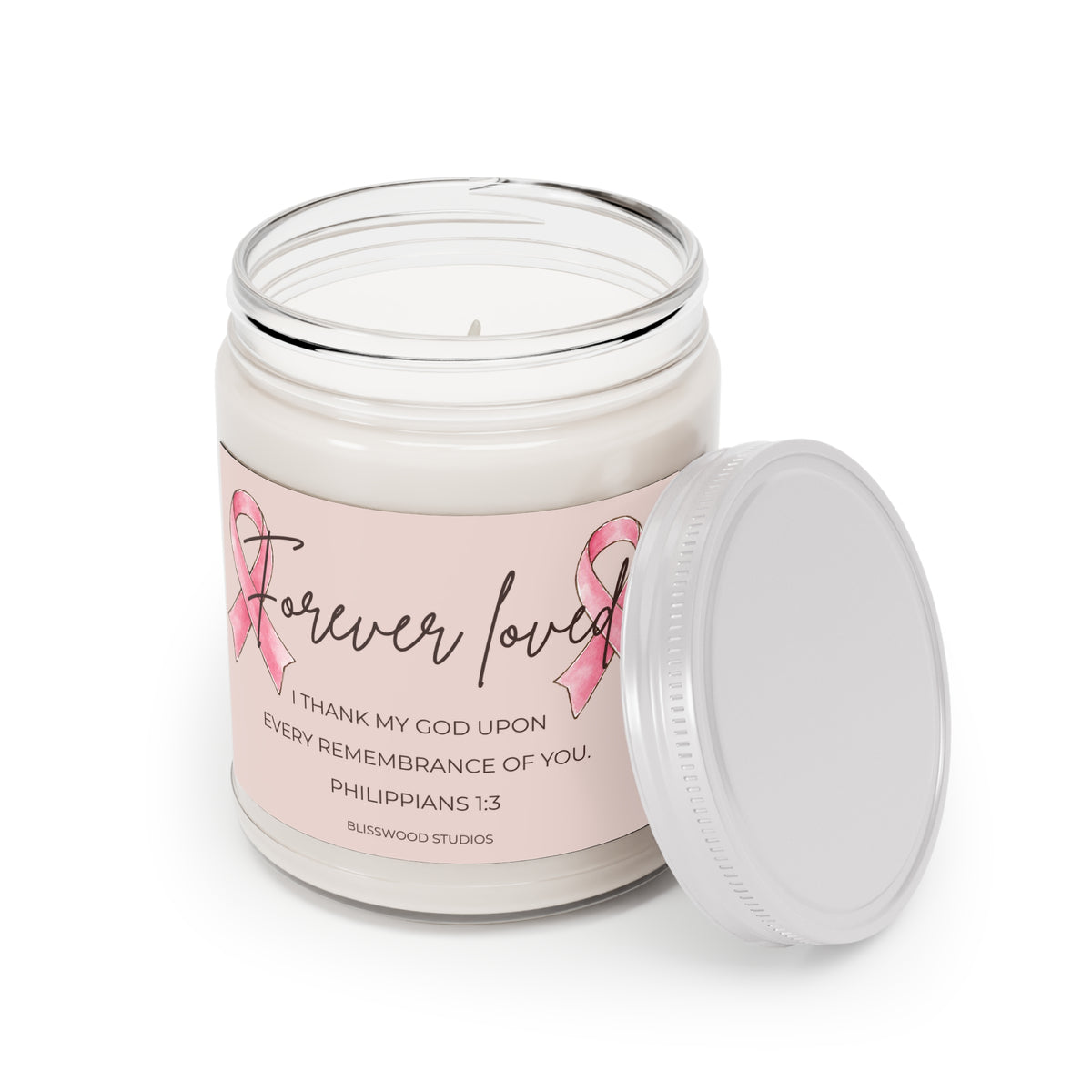 Forever Loved Scented Soy Candle | Philippians 1:3 Pink Ribbon Memorial Gift (9oz)