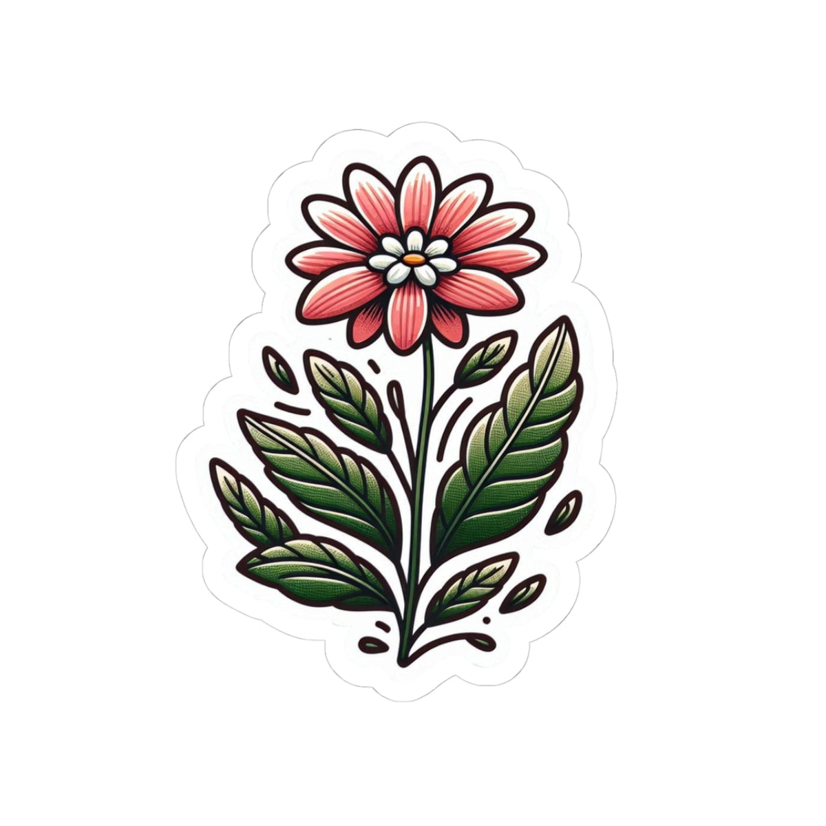 Floral Kiss-Cut Sticker — Pink Daisy Botanical Laptop Decal