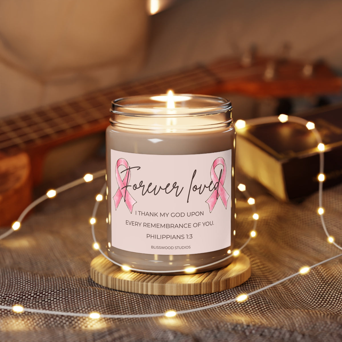 Forever Loved Scented Soy Candle | Philippians 1:3 Pink Ribbon Memorial Gift (9oz)