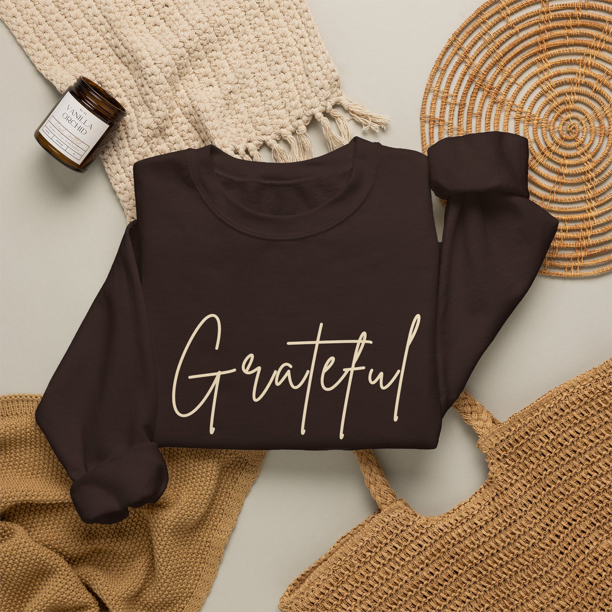 Grateful Crewneck Sweatshirt – Military Green & Dark Chocolate