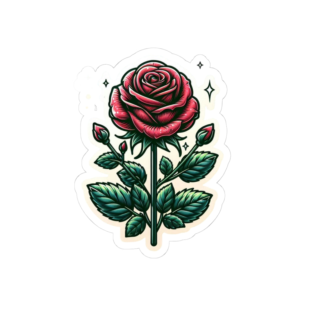 Red Rose Kiss-Cut Sticker — Vintage Floral Laptop Decal
