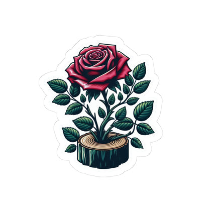 Rose & Stump Kiss-Cut Sticker — Vintage Botanical Floral Laptop Decal