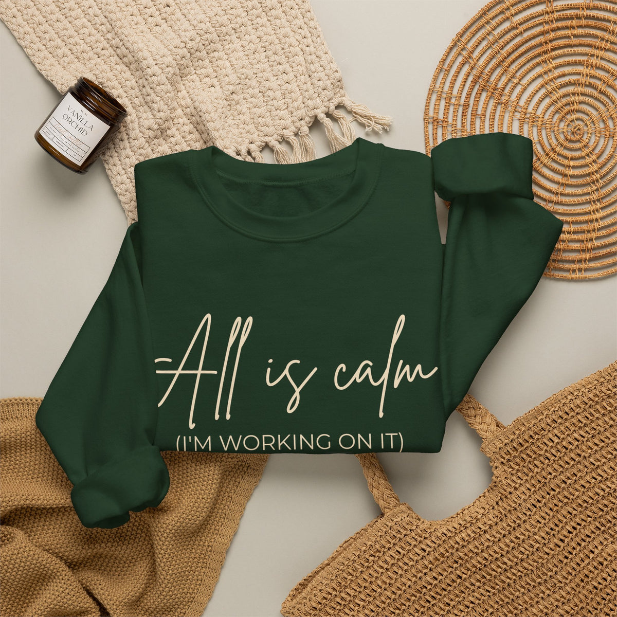 All Is Calm Crewneck Sweatshirt – Maroon & Forest Green