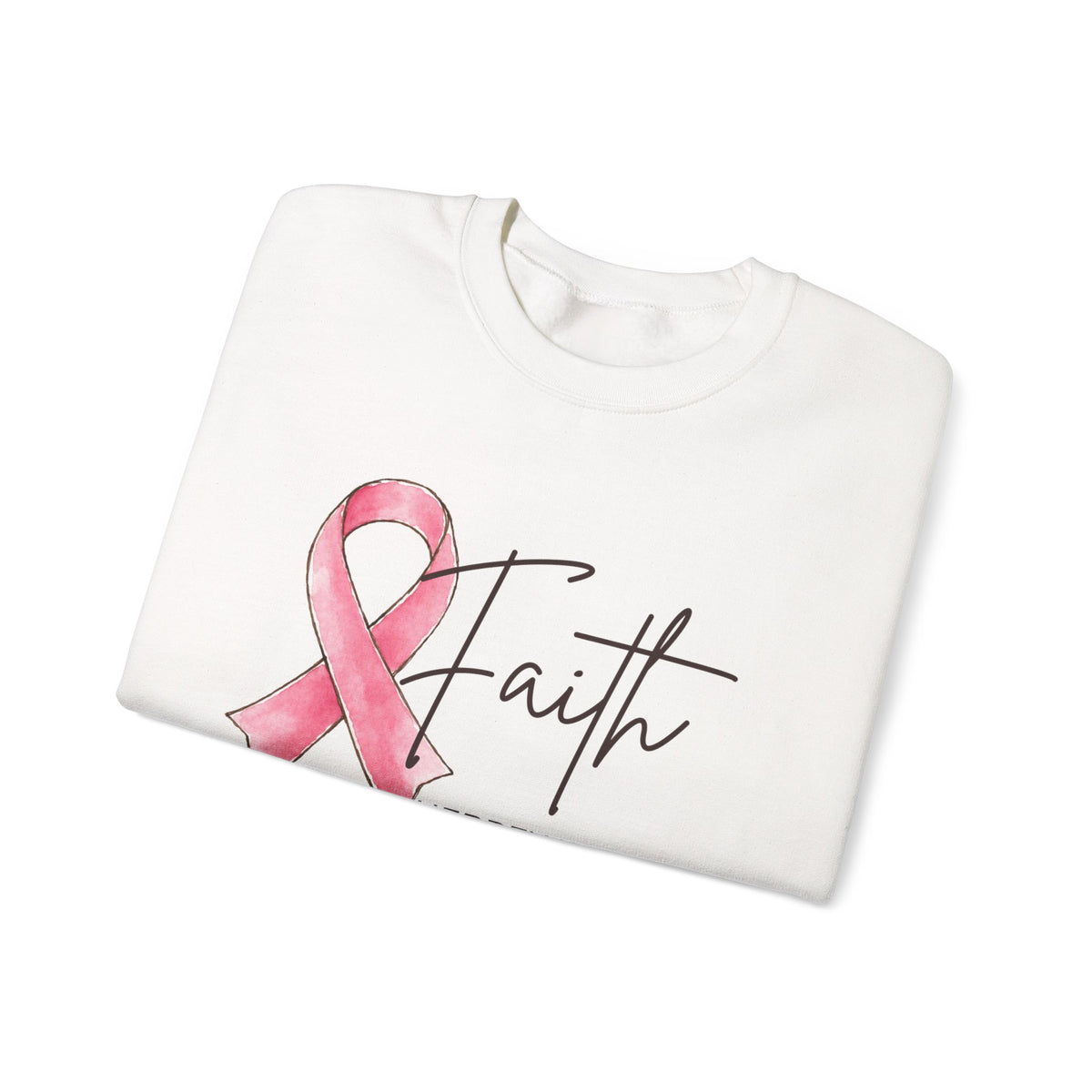 Faith Pink Ribbon Crewneck Sweatshirt | Hebrews 11:1 Breast Cancer Awareness