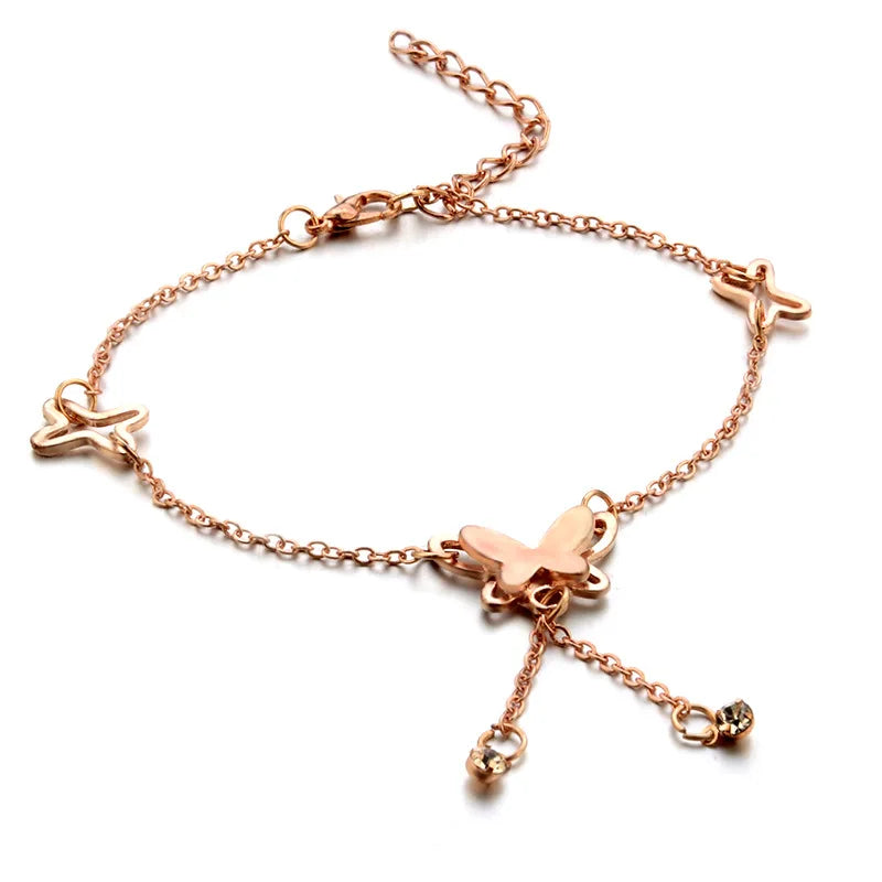 Trendy Butterfly Pendant Anklet - Elegant Summer Beach Leg Chain