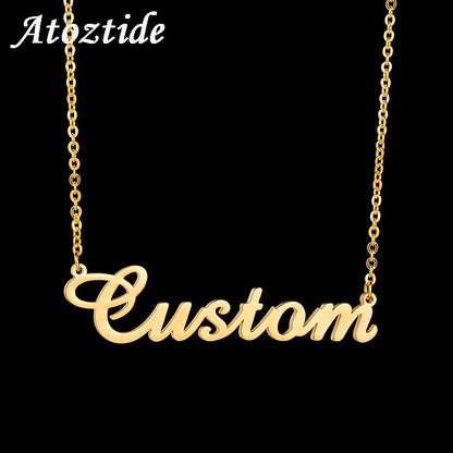 Personalized Gold Stainless steel Nameplate Choker Necklace-Custom Letter Jewelry Gift