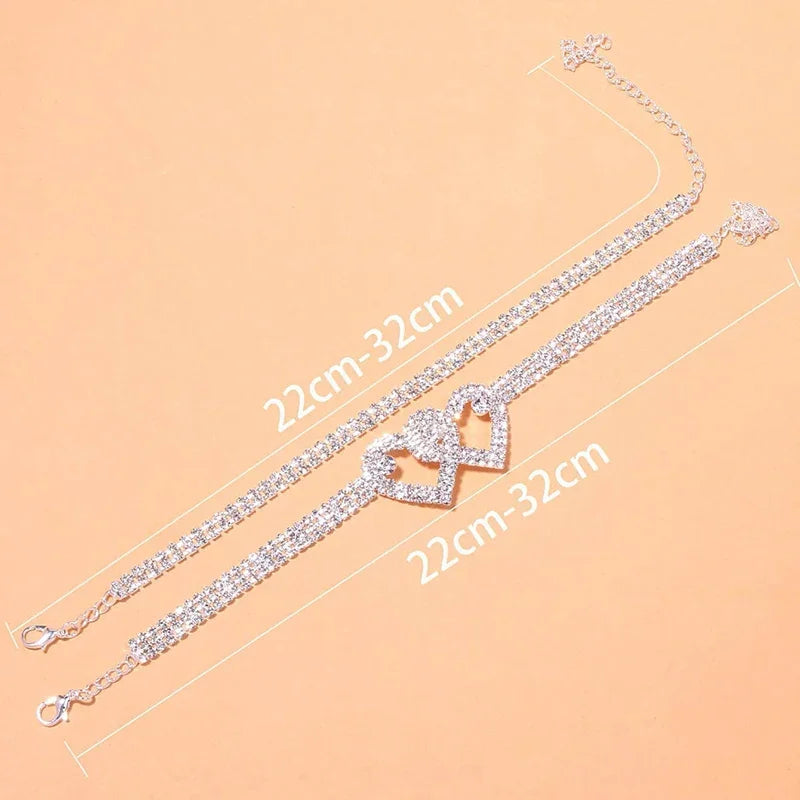 Elegant Rhinestone Heart Anklet - Luxury Crystal Chain Foot Jewelry for Women