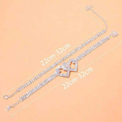Elegant Rhinestone Heart Anklet - Luxury Crystal Chain Foot Jewelry for Women
