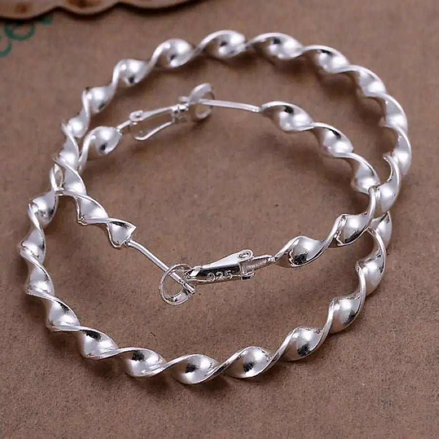 Twisted Rope Design Sterling Silver Hoop Earrings - Elegant Fashion Jewelry