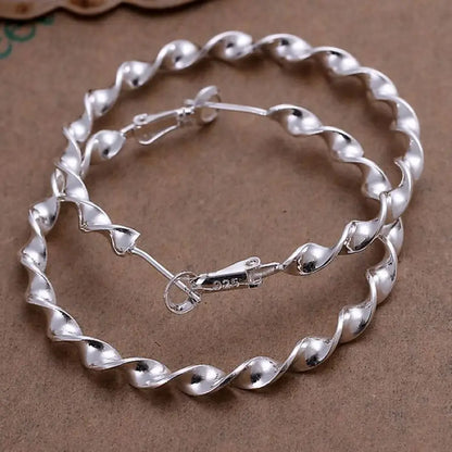 Twisted Rope Design Sterling Silver Hoop Earrings - Elegant Fashion Jewelry