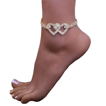 Elegant Rhinestone Heart Anklet - Luxury Crystal Chain Foot Jewelry for Women
