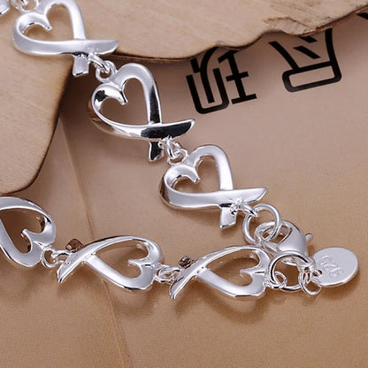 Charming Heart Link Bracelet - 925 Sterling Silver Fashion Jewelry for Women