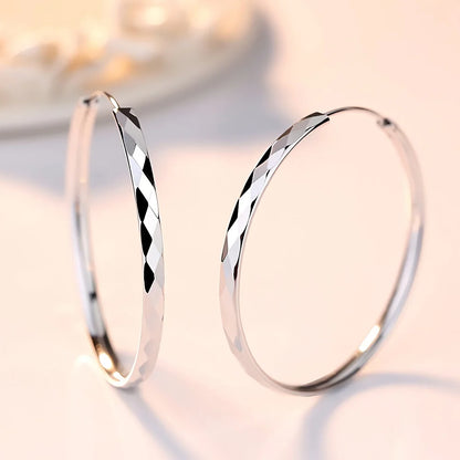 Kaleidoscope Texture Sterling Silver Hoop Earrings - Intricate Embossed Detail