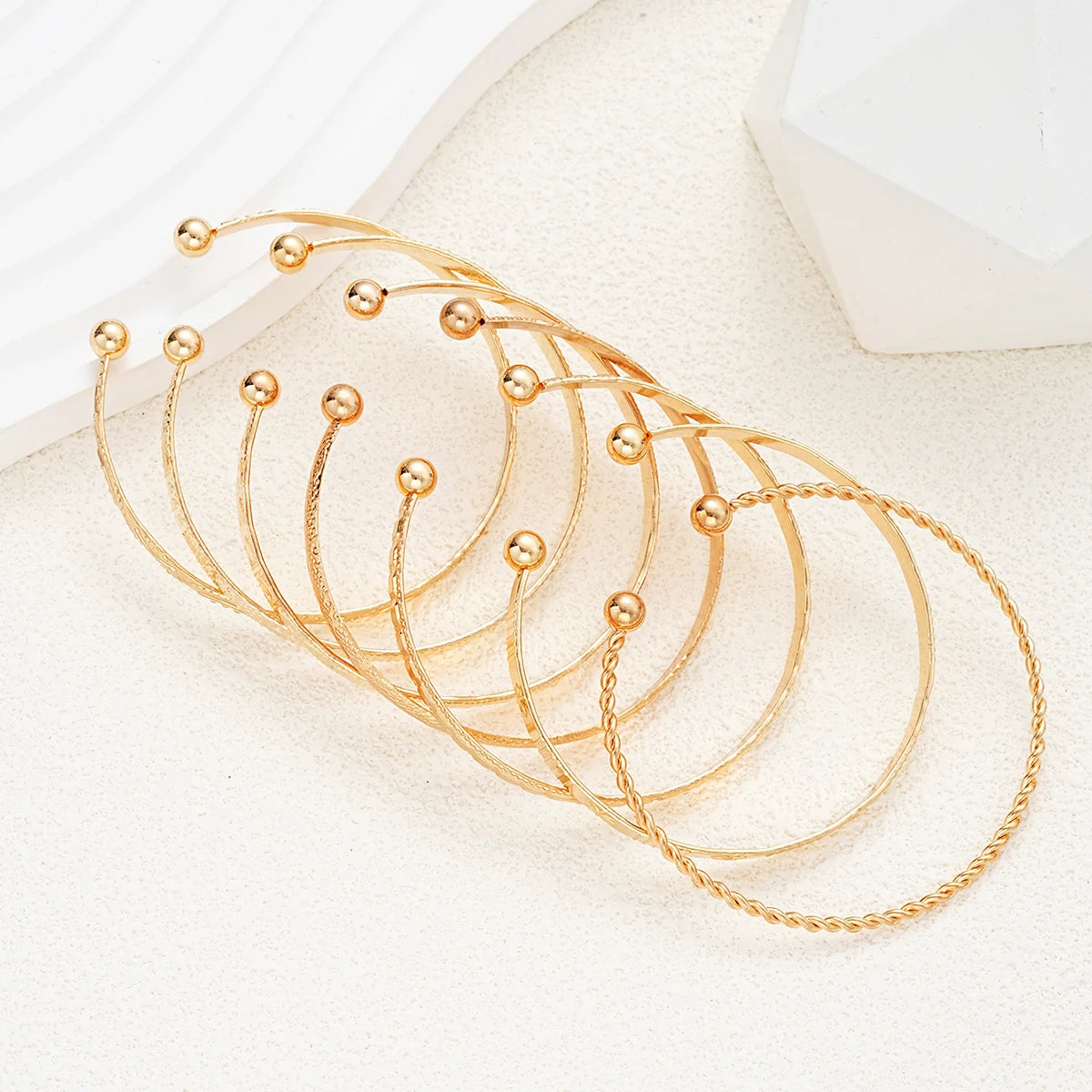 Elegant 7-Piece Geometric Bracelets Set - Open-Ended Design for Chic Layering
