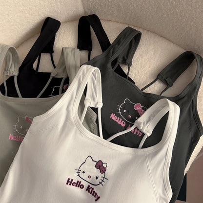 Hello Kitty Y2K Crop Top with Built-In Bra - Cute & Comfy Activewear for Women"