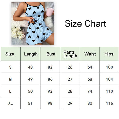 Charming Heart Print Pajama Set - Spaghetti Strap Women's Sleepwear