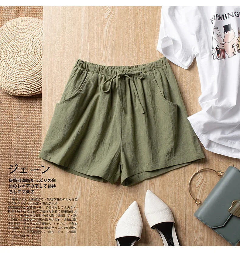 Breathable Linen Casual Shorts - High-Waisted Lounge Wear for Women