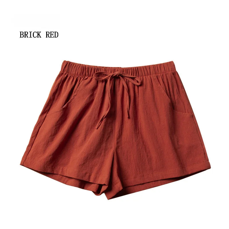 Breathable Linen Casual Shorts - High-Waisted Lounge Wear for Women