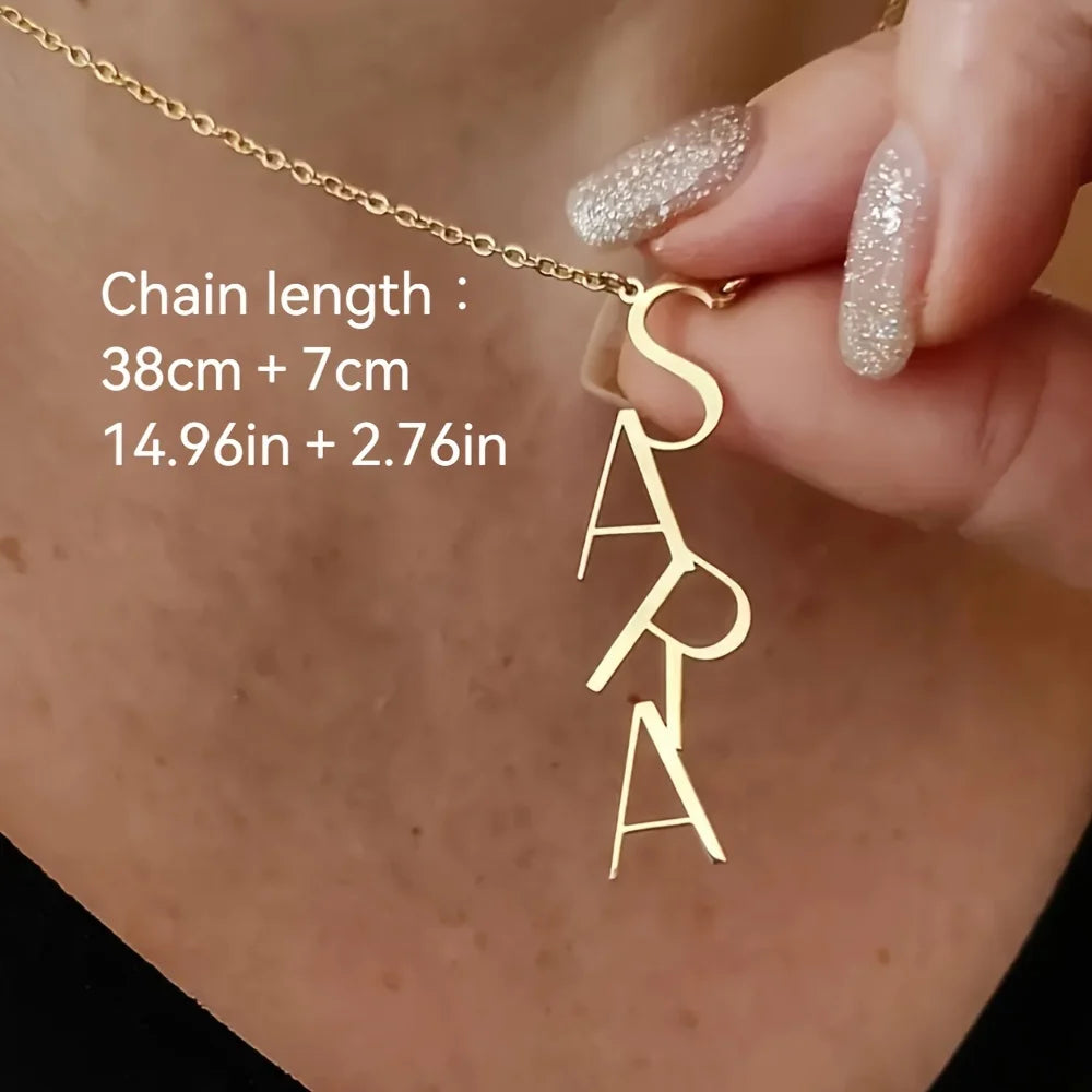 Personalized Vertical Name Necklace - Custom Stainless Steel Jewelry in Gold and Silver