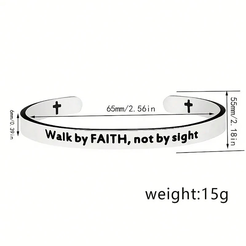 Scripture Cuff Bracelet - Stainless Steel Inspirational Cross Bangle